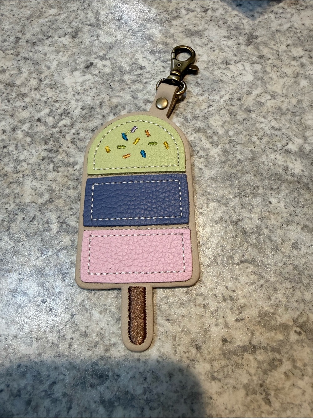 Portland leather Popsicle Keychain Bag Charm - Pink, Blue & Green